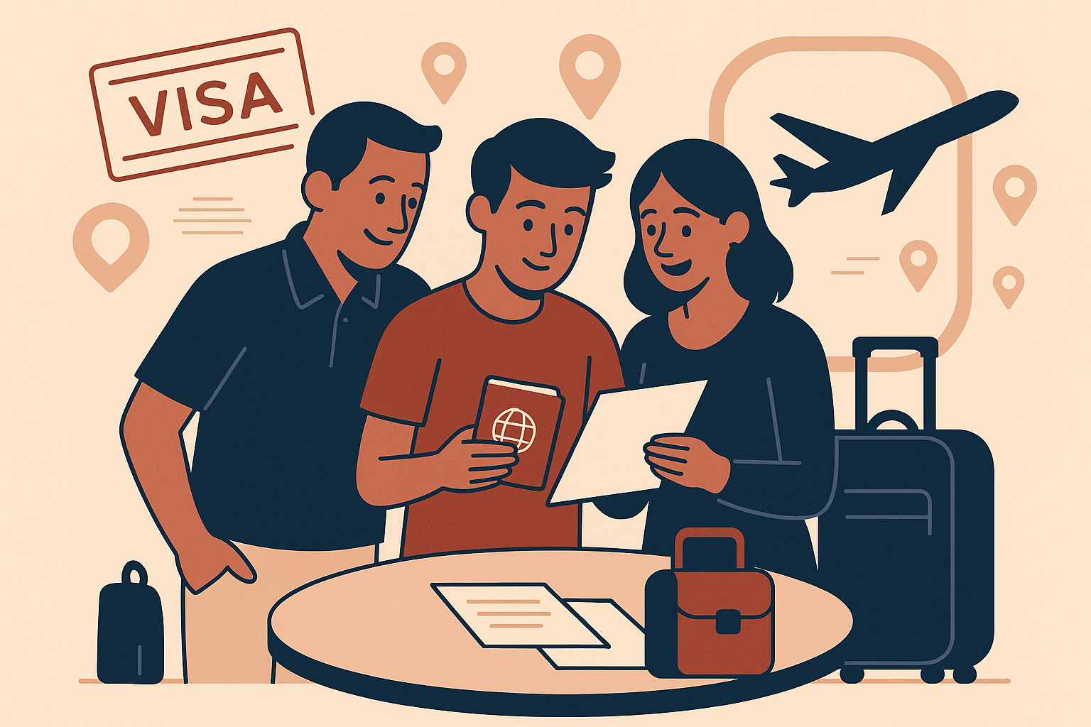 Family preparing travel documents